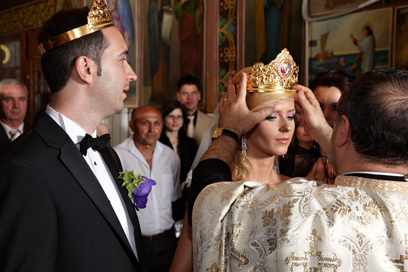 An Orthodox Romanian wedding ceremony.